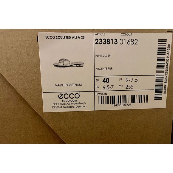 ECCO Sculpted Alba 25 Women Silver Metallic Leather Slide Sandal 233813 01682 40